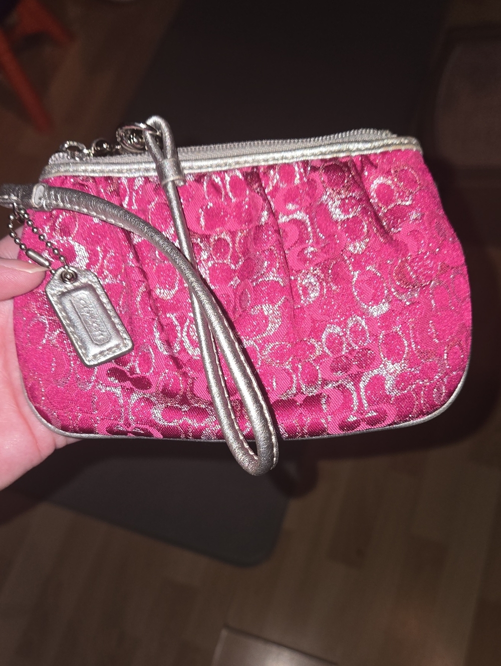 Coach Pink Metallic Signature Wristlet